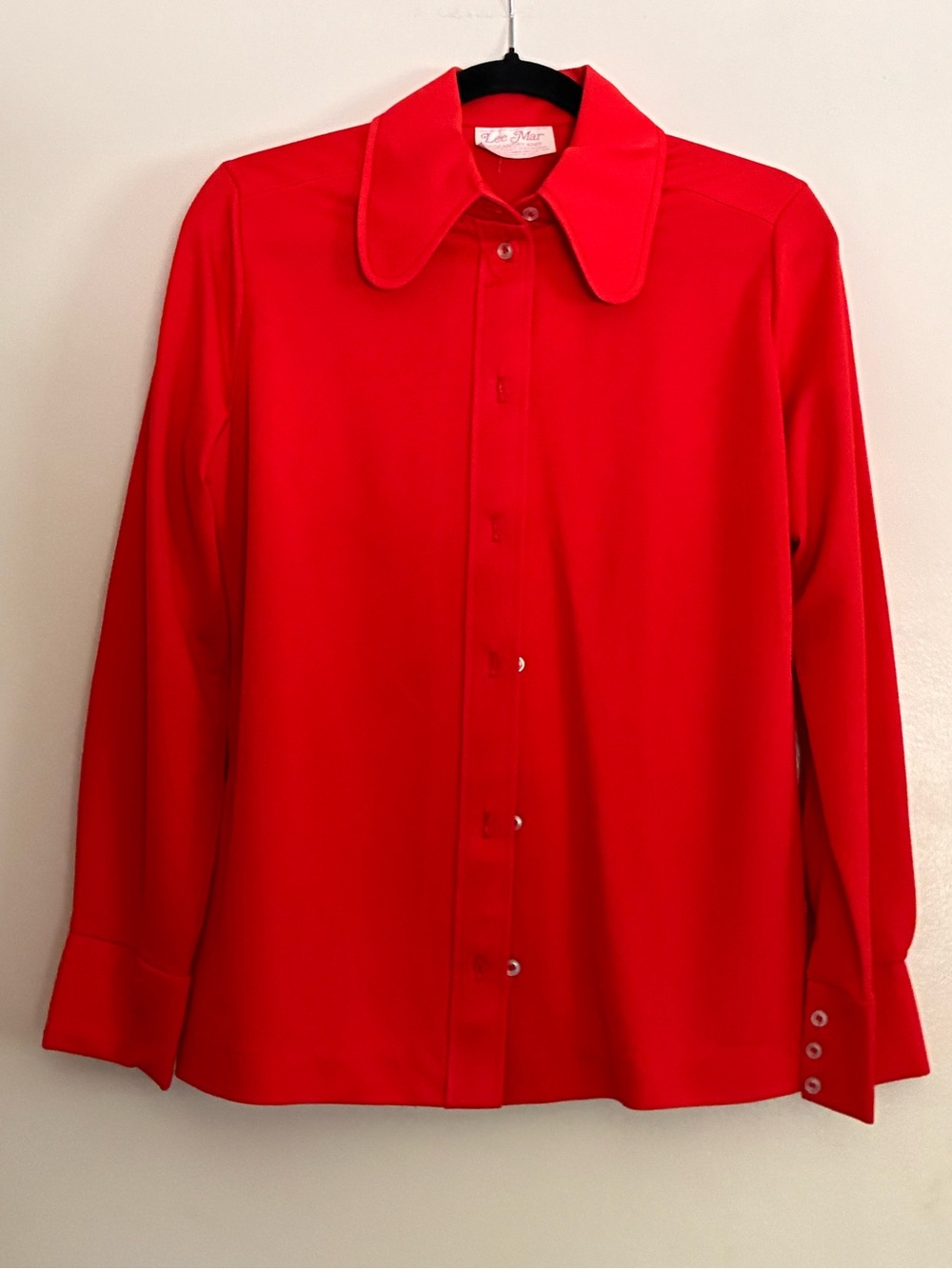 Lee Mar Brand Vintage  Pageantry Blouse With 1960’s Bat Collar Bold Red